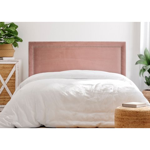Cabeceira Casal Reta Luxo 140x60 Veludo Rosê  - Tachas Prata