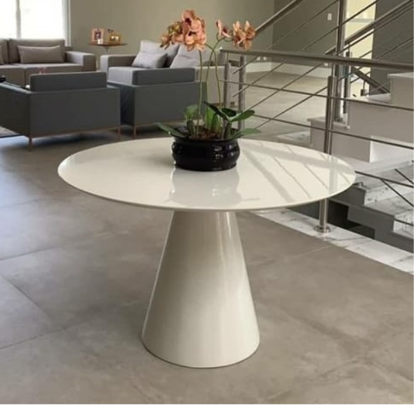 Mesa de Jantar Cone 120cm + Vidro Laca Branca - 2