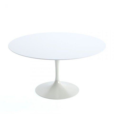 Mesa de Jantar Saarinen Redonda 100cm + Vidro Laca Branca