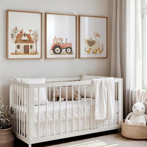 Kit 3 Quadros Decorativos Infantil - Turminha do Sítio NO2 - 40x60 - Moldura Madeira