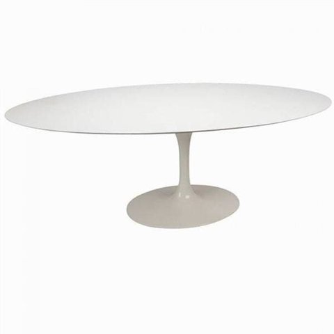 Mesa de Jantar Saarinen Oval 100x70cm Madeira Base Branca Laca Branca