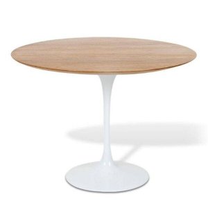 Mesa de Jantar Saarinen Redonda 124cm Madeira Base Branca Freijó
