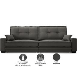 Sofá Palermo 2,40m Retrátil e Reclinável Velosuede Cinza - Netsofás - 3