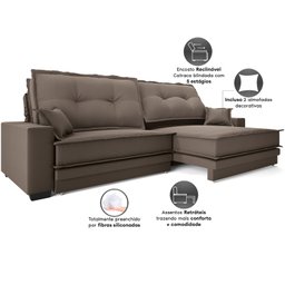 Sofá Palermo 2,80m Retrátil e Reclinável Velosuede Marrom - Netsofás - 6