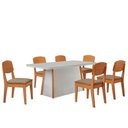 Ver imagem 2 de Mesa Diane 180cm Tampo Mdf Vidro Canto Copo com 6 Cadeiras Vel Capuccino /off /naturale /serig Off