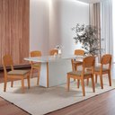 Ver imagem 1 de Mesa Diane 180cm Tampo Mdf Vidro Canto Copo com 6 Cadeiras Vel Capuccino /off /naturale /serig Off