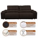 Ver imagem 3 de Sofá com Porta Copos Carregador USB Ret Rec Arizona 2,30m Velosuede - Netsofas - Marrom