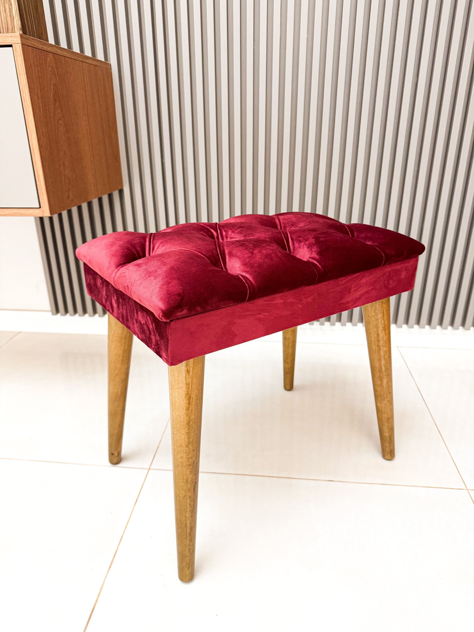 Banqueta Puff com Pé Palito Assento Estofado Apoio para Os Pés Premium Sentar Decorar - 3