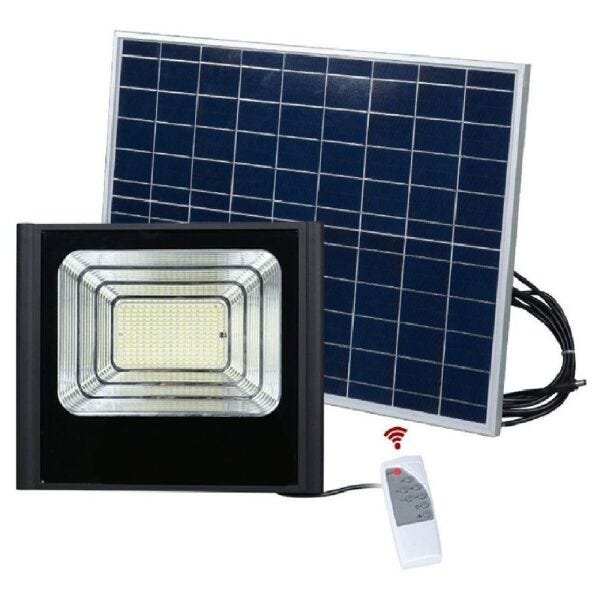 Holofote Refletor Solar 100W Energia Sensor Kit Controle Remoto Led Iluminação Luminária Bateria - 3