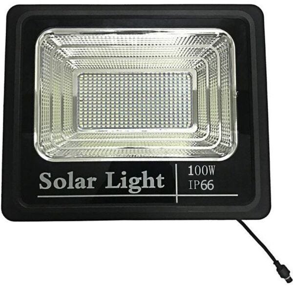 Holofote Refletor Solar 100W Energia Sensor Kit Controle Remoto Led Iluminação Luminária Bateria - 2