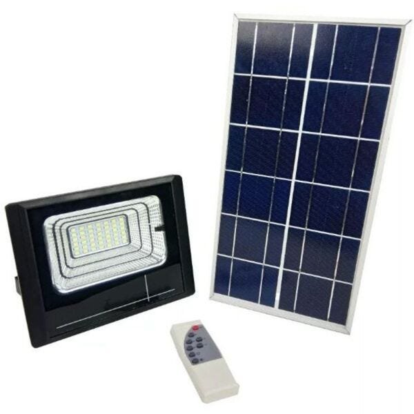 Refletor Luminária Solar 25W Holofote Placa Sensor Bateria Energia - 1