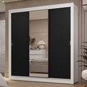 Ver imagem 1 de Guarda-roupa Casal 3 Portas de Correr com Espelho 2 Gavetas Branco/preto Sublime Madesa