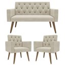 Ver imagem 1 de Sofá 2 Lugares + 2 Poltronas Decorativas para Sala, Recepção Bege