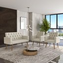Ver imagem 2 de Sofá 2 Lugares + 2 Poltronas Decorativas para Sala, Recepção Bege