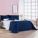 Ver imagem 2 de Kit Cobre Leito Colcha Meggy Poá Casal Padrão Dupla Face Micropercal 200 Fios 3 Peças - Azul