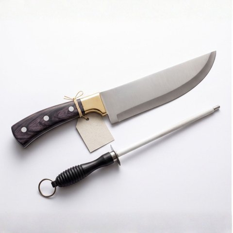 Kit Faca Artesanal Churrasco Madeira Nobre + Chaira Premium