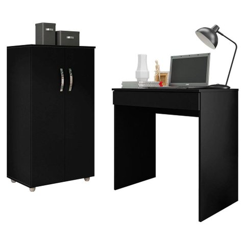 Conjunto Mesa Escrivaninha e Armário Multiuso Preto