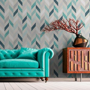 Papel de Parede Adesivo Geométrico Zig Zag Tons de Verde