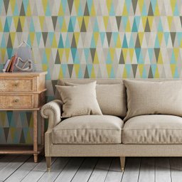 Papel de Parede Adesivo Geométrico Triangulos Tons de Verde e Amarelo - 1