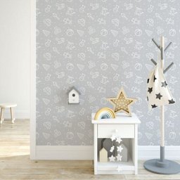 Papel de Parede Adesivo Infantil Elementos Cinza - 1