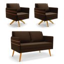 Ver imagem 1 de Kit 01 Namoradeira 02 Lugares e 02 Poltronas Mari Suede Marrom Base de Madeira Ma30 - D'Rossi