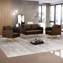 Ver mais imagens de Kit 01 Namoradeira 02 Lugares e 02 Poltronas Mari Suede Marrom Base de Madeira Ma30 - D'Rossi