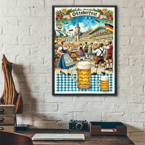 Quadro Poster Festa Oktoberfest - Cerveja 24x18cm:moldura Preta