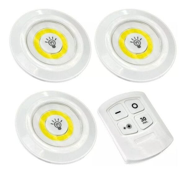 Kit 3 Lâmpadas Luminária LED Controle sem Fio Spot Remoto 15W
