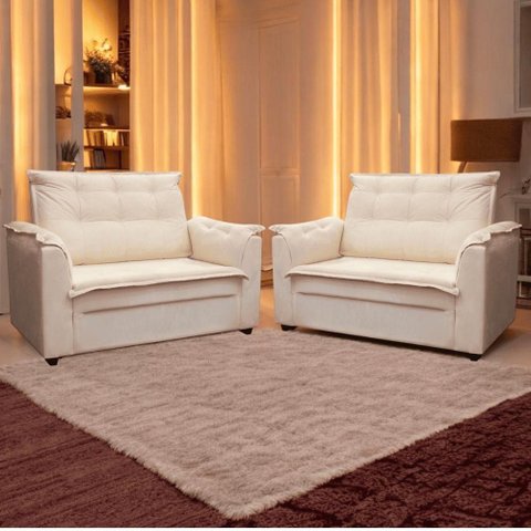 Kit 02 Sofás 2 Lugares Namoradeira Marrocos 1,40m Sala de Tv Estar Recepção Suede Bege Mabe