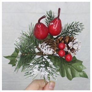 Kit 10 Ramos Pera Decoração Natal Artificial Com Detalhes Branco 17cm