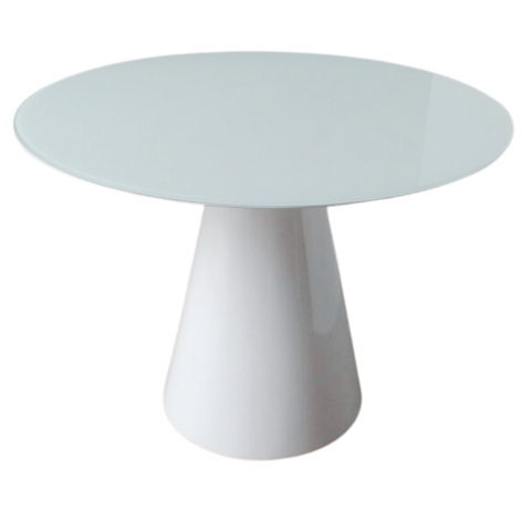 Mesa de Jantar Cone Redonda 100cm + Vidro Laca Branca