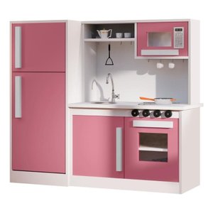 Cozinha Infantil Branco e Rosa Completa com Geladeira Encanto