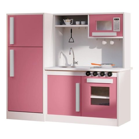Cozinha Infantil Branco e Rosa Completa com Geladeira Encanto