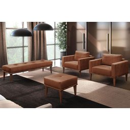 Conjunto - 2 Poltronas Bella Itália Corino Caramelo - 2