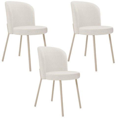 Kit 03 Cadeiras para Sala de Jantar Cozinha Estofada Gavi Arena L02 Linho Bege - Lyam Decor