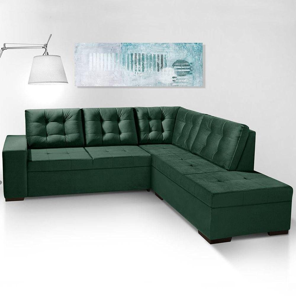 Sofa de Canto com Chaise Roma Verde A90