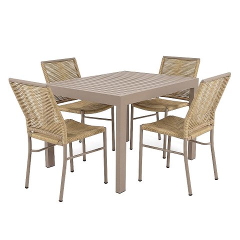 Jogo de Mesa Retangular com 4 Cadeiras em Aluminio Daniela Bege