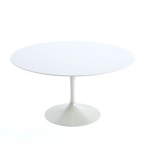 Mesa Saarinen Redonda 80cm Madeira Base Branca Laca Branca