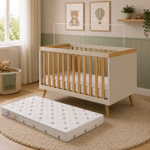 Kit Berço Sky Off White/Amêndoa + Colchão Orthoflex Infantil