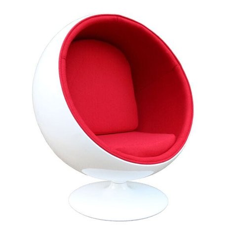 Poltrona Ball Chair Fiberglass Branca C.e Vermelho