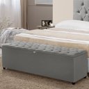 Ver imagem 2 de Recamier Baú Berlim Veludo Cinza Casal 1,30m Estofado Pés Pvc Preto