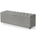 Ver imagem 1 de Recamier Baú Berlim Veludo Cinza Casal 1,30m Estofado Pés Pvc Preto