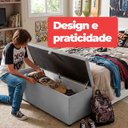 Ver imagem 5 de Recamier Baú Berlim Veludo Cinza Casal 1,30m Estofado Pés PVC Preto