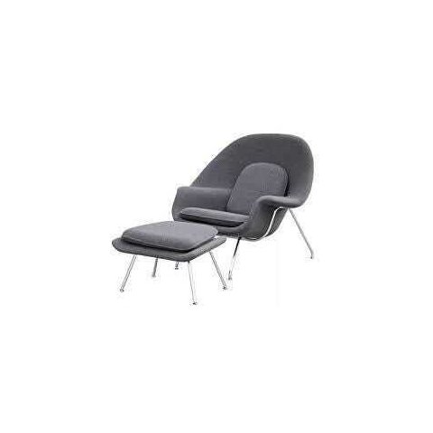 Poltrona Womb Chair com Puff Cinza