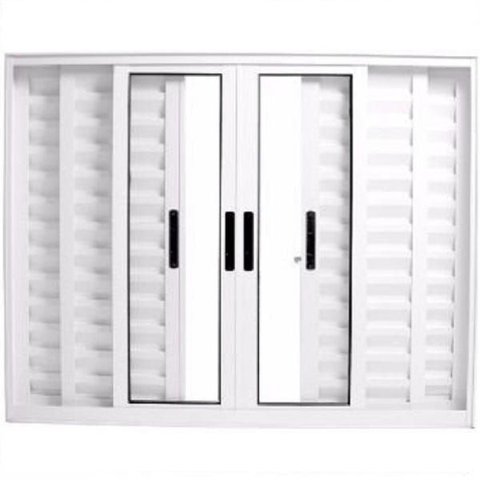 Janela de Alumínio Branco Veneziana 6 Folhas 100 x 150 sem Grade Linha 25