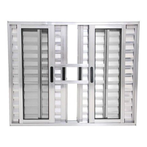 Janela de Alumínio Brilhante Veneziana 6 Folhas 120 x 120 com Grade Linha 25