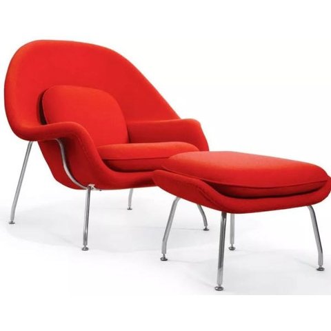 Poltrona Womb Chair com Puff Vermelha