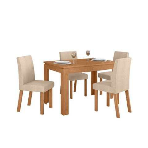 Conjunto Sala de Jantar Mesa Athenas 120 Tampo no Glass com 4 Cadeiras Laini - Lopas Amendoa Clean -