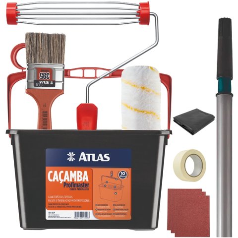 Caçamba Balde Pintura 10l + Rolo 23cm Antirespingo + Suporte Garfo + Trincha 50mm + Cabo Extensor 3m