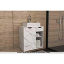 Ver imagem 1 de Conjunto de Banheiro Balcão Suspenso Bn3605 C/ Cuba Pia Bn3600 60cm Cor Mármore Branco - Tecno